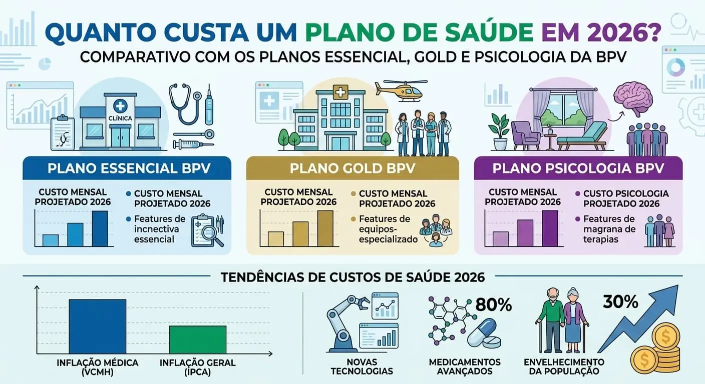 Quanto custa um plano de saúde em 2026? Comparativo com os planos Essencial, Gold e Psicologia da BPV